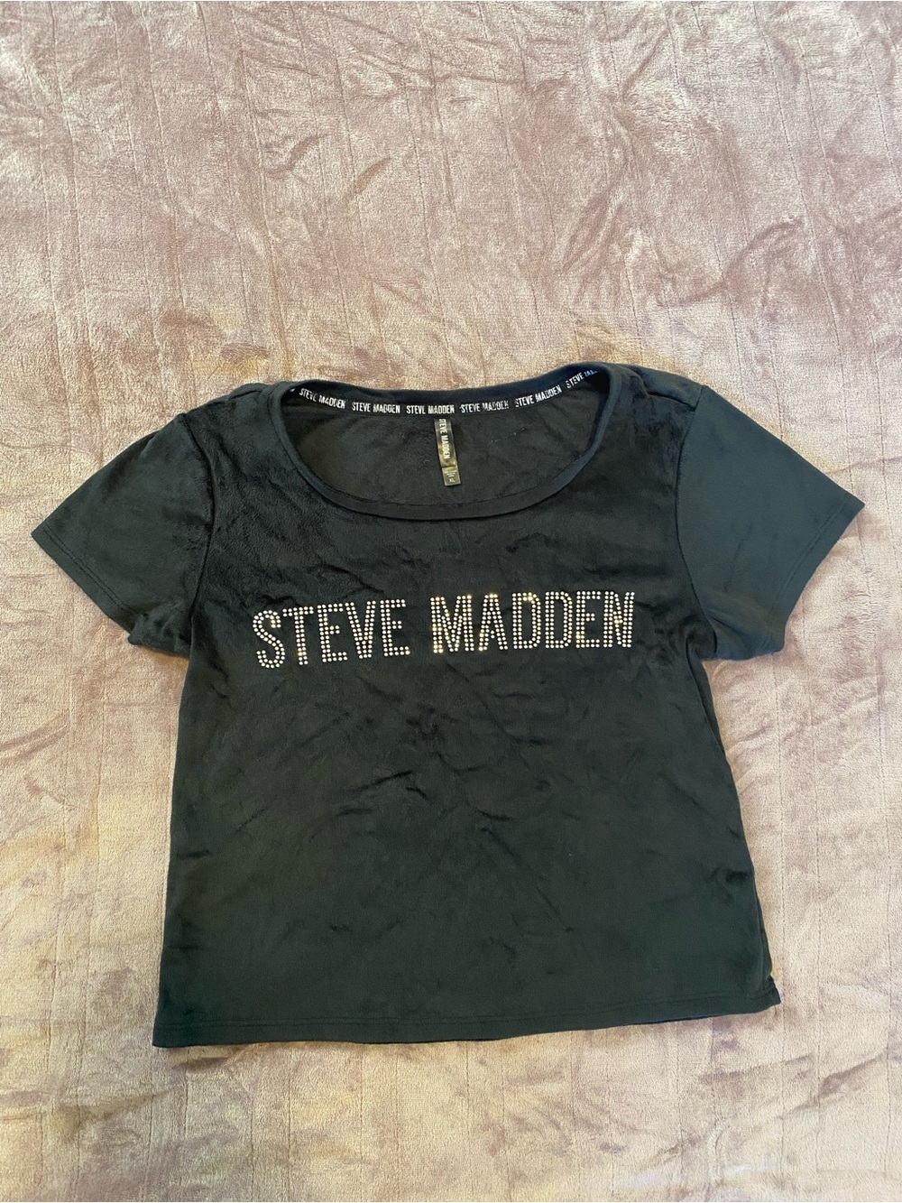 Steve Madden Black Short Sleeve Tee with Studded Logo